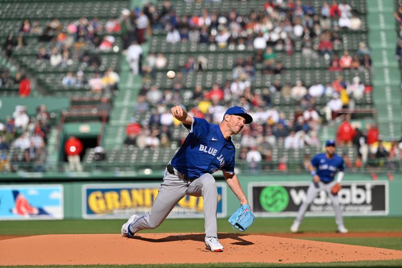 Apr 10, 2025; Boston, Massachusetts, USA; Toronto Blue Jays starting pitcher Chris Bassitt (40) pitches against the Boston Red Sox  during the first inning at Fenway Park. Mandatory Credit: Eric Canha-Imagn Images