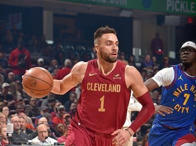 CLEVELAND, OH - NOVEMBER 19: Max Strus #1 of the Cleveland Cavaliers dribbles the ball during the game against the Denver Nuggets on November 19, 2023 at Rocket Mortgage FieldHouse in Cleveland, Ohio. NOTE TO USER: User expressly acknowledges and agrees that, by downloading and/or using this Photograph, user is consenting to the terms and conditions of the Getty Images License Agreement. Mandatory Copyright Notice: Copyright 2023 NBAE (Photo by David Liam Kyle/NBAE via Getty Images)