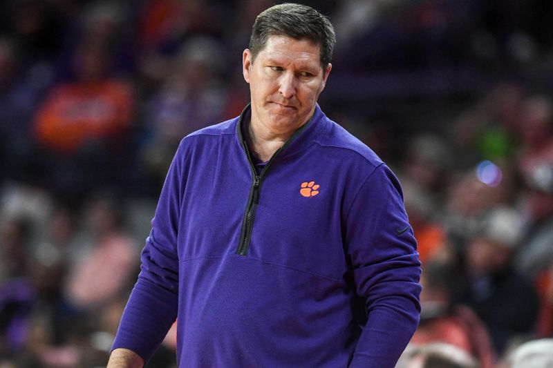 Jan 13, 2024; Clemson, South Carolina, USA; Clemson Tigers head coach Brad Brownell looks on during the second half against the Boston College Eagles at Littlejohn Coliseum. Mandatory Credit: Ken Ruinard-USA TODAY Sports