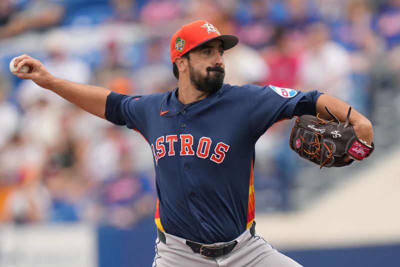 Mar 1, 2026; Port St. Lucie, Florida, USA;  Houston Astros pitcher Jason Alexander (54) pitches in the first inning against the New York Mets at Clover Park. Mandatory Credit: Jim Rassol-Imagn Images