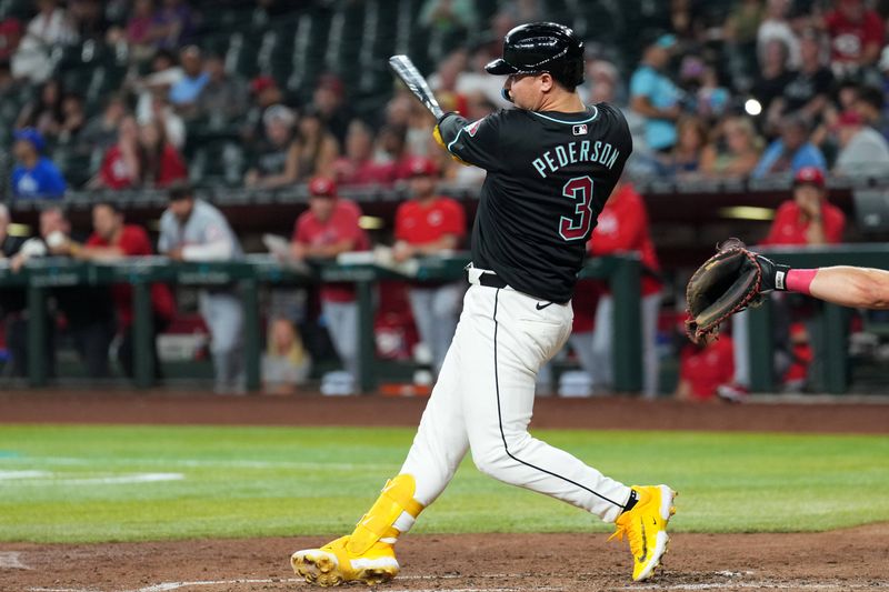 May 13, 2024; Phoenix, Arizona, USA; Arizona Diamondbacks designated hitter Joc Pederson (3) hits a solo home run against the Cincinnati Reds during the third inning at Chase Field. Mandatory Credit: Joe Camporeale-USA TODAY Sports