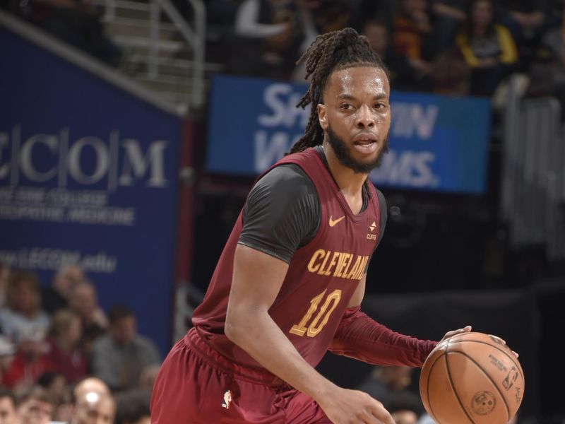 CLEVELAND, OH - MARCH 8: Darius Garland #10 of the Cleveland Cavaliers handles the ball during the game against the Minnesota Timberwolves on March 8, 2024 at Rocket Mortgage FieldHouse in Cleveland, Ohio. NOTE TO USER: User expressly acknowledges and agrees that, by downloading and/or using this Photograph, user is consenting to the terms and conditions of the Getty Images License Agreement. Mandatory Copyright Notice: Copyright 2024 NBAE (Photo by David Liam Kyle/NBAE via Getty Images)