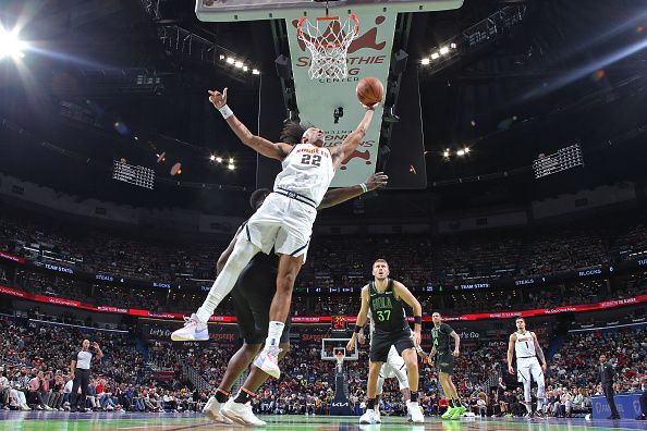 NEW ORLEANS, LA - NOVEMBER 17: Zeke Nnaji #22 of the Denver Nuggets rebounds against the New Orleans Pelicans during the In-Season Tournament on November 17, 2023 at the Smoothie King Center in New Orleans, Louisiana. NOTE TO USER: User expressly acknowledges and agrees that, by downloading and or using this Photograph, user is consenting to the terms and conditions of the Getty Images License Agreement. Mandatory Copyright Notice: Copyright 2023 NBAE (Photo by Layne Murdoch Jr./NBAE via Getty Images)