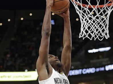 SALT LAKE CITY, UT - NOVEMBER 27: Herb Jones #5 of the New Orleans Pelicans dunks the ball during the game against the Utah Jazz on November 27, 2023 at the Delta Center in Salt Lake City, Utah. NOTE TO USER: User expressly acknowledges and agrees that, by downloading and or using this Photograph, User is consenting to the terms and conditions of the Getty Images License Agreement. Mandatory Copyright Notice: Copyright 2023 NBAE (Photo by Chris Nicoll/NBAE via Getty Images)