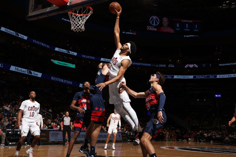 WASHINGTON, DC -? OCTOBER 26: Jarrett Allen #31 of the Cleveland Cavaliers dunks the ball during the game against the Washington Wizards on October 26, 2024 at Capital One Arena in Washington, DC. NOTE TO USER: User expressly acknowledges and agrees that, by downloading and or using this Photograph, user is consenting to the terms and conditions of the Getty Images License Agreement. Mandatory Copyright Notice: Copyright 2024 NBAE (Photo by Stephen Gosling/NBAE via Getty Images)