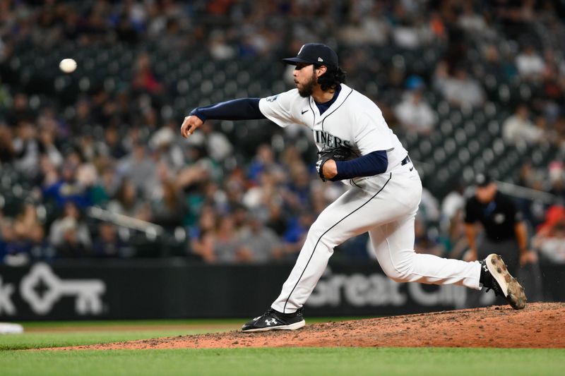 Jun 27, 2023; Seattle, Washington, USA; Seattle Mariners relief pitcher Andres Munoz (75) pitches to the Washington Nationals during the ninth inning at T-Mobile Park. Mandatory Credit: Steven Bisig-USA TODAY Sports