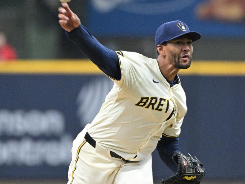 Apr 3, 2024; Milwaukee, Wisconsin, USA; Milwaukee Brewers starting pitcher Joe Ross (41) delivers a pitch in the first inning against the Minnesota Twins at American Family Field. Mandatory Credit: Michael McLoone-USA TODAY Sports