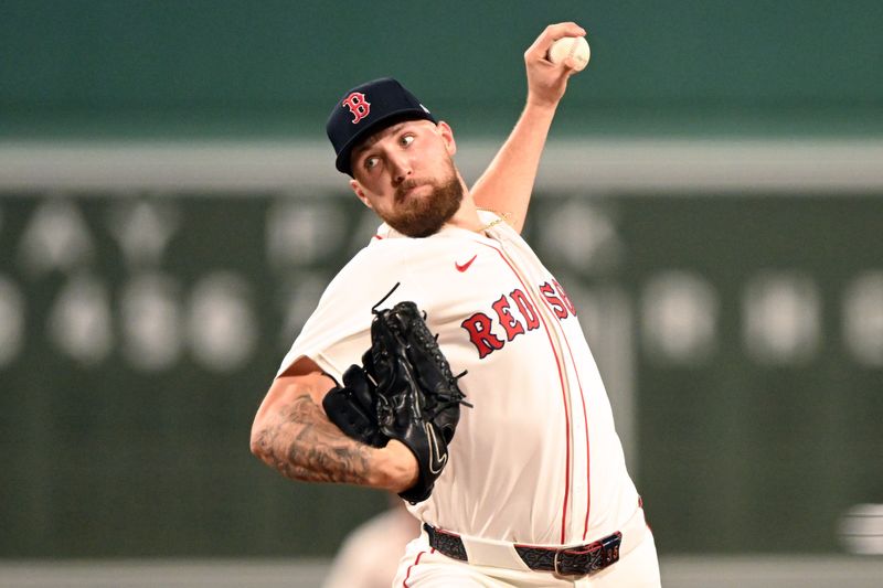 Sep 14, 2025; Boston, Massachusetts, USA;  Boston Red Sox starting pitcher Garrett Crochet (35) pitches against the New York Yankees during the first inning at Fenway Park. Mandatory Credit: Brian Fluharty-Imagn Images