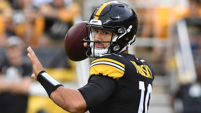 Pittsburgh Steelers quarterback Mitch Trubisky (10) passes against the Seattle Seahawks during the first half of an NFL preseason football game, Saturday, Aug. 13, 2022, in Pittsburgh. (AP Photo/Barry Reeger)