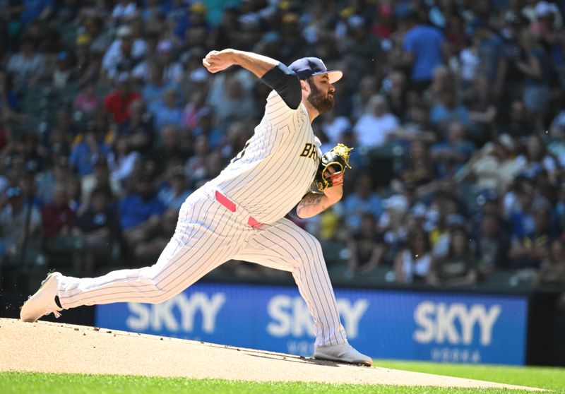 May 12, 2024; Milwaukee, Wisconsin, USA; Milwaukee Brewers pitcher Bryse Wilson (46) delivers a pitch against the St. Louis Cardinals in the first inning at American Family Field. Mandatory Credit: Michael McLoone-USA TODAY Sports