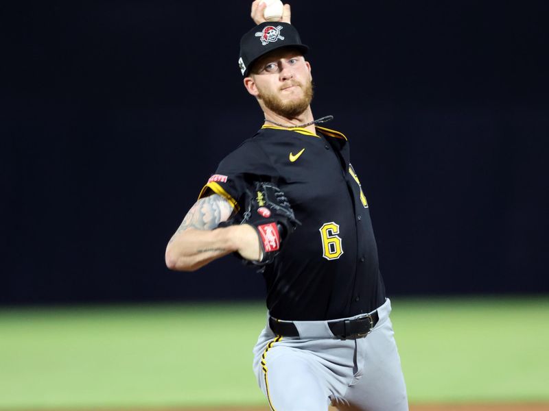 Mar 3, 2025; Tampa, Florida, USA;  Pittsburgh Pirates pitcher Bailey Falter (6) throws a pitch during the first inning  against the New York Yankees at George M. Steinbrenner Field. Mandatory Credit: Kim Klement Neitzel-Imagn Images