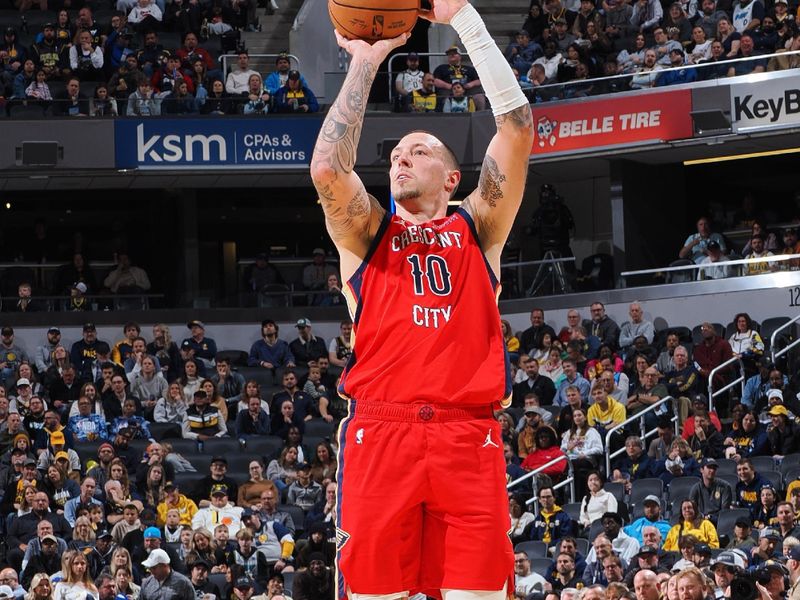 INDIANAPOLIS, IN - NOVEMBER 25: Daniel Theis #10 of the New Orleans Pelicans shoots a three point basket during the game against the Indiana Pacers on November 25, 2024 at Gainbridge Fieldhouse in Indianapolis, Indiana. NOTE TO USER: User expressly acknowledges and agrees that, by downloading and or using this Photograph, user is consenting to the terms and conditions of the Getty Images License Agreement. Mandatory Copyright Notice: Copyright 2024 NBAE (Photo by Ron Hoskins/NBAE via Getty Images)