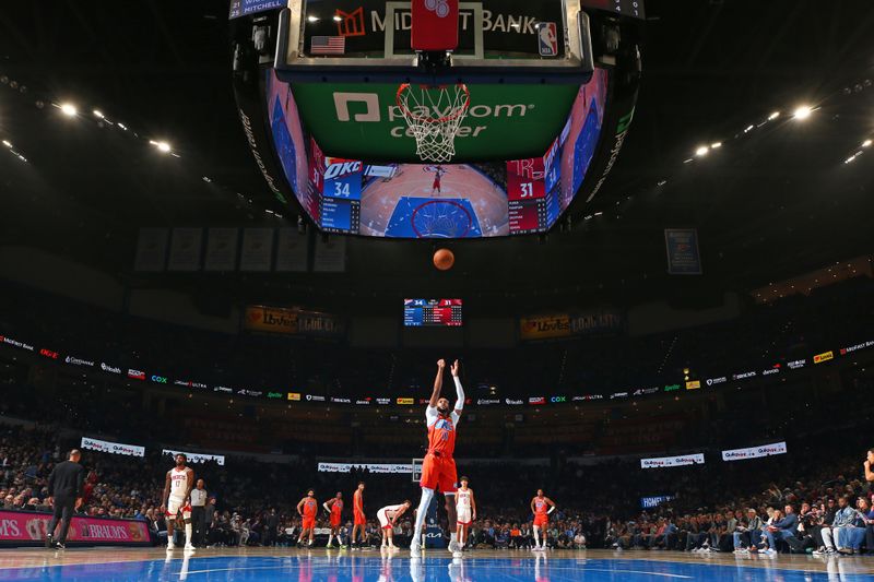 OKLAHOMA CITY, OK - NOVEMBER 8: Isaiah Joe #11 of the Oklahoma City Thunder free throw during the game against the Houston Rockets on November 8, 2024 at Paycom Center in Oklahoma City, Oklahoma. NOTE TO USER: User expressly acknowledges and agrees that, by downloading and or using this photograph, User is consenting to the terms and conditions of the Getty Images License Agreement. Mandatory Copyright Notice: Copyright 2024 NBAE (Photo by Zach Beeker/NBAE via Getty Images)