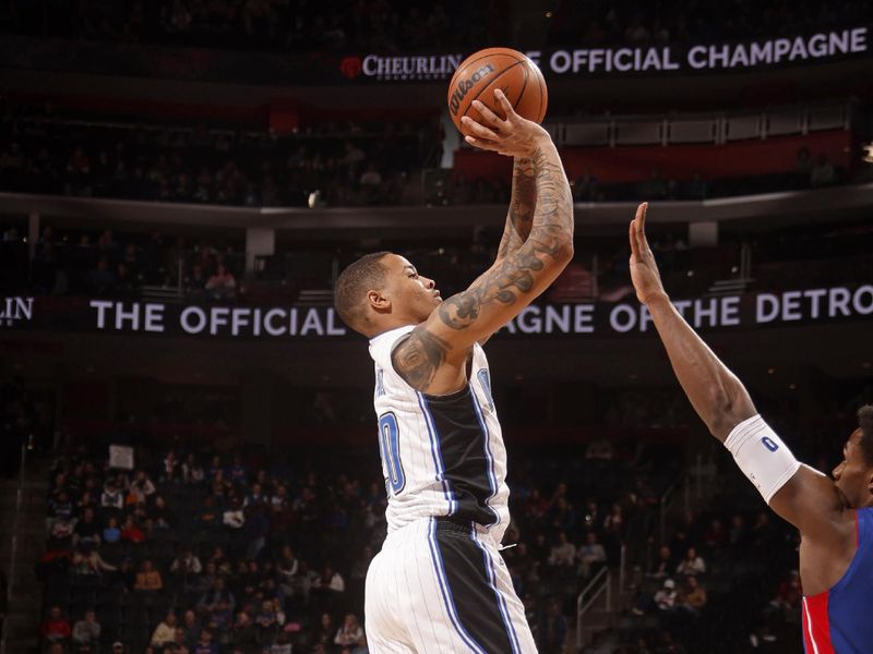 DETROIT, MI - FEBRUARY 4: Markelle Fultz #20 of the Orlando Magic shoots the ball during the game against the Detroit Pistons on February 4, 2024 at Little Caesars Arena in Detroit, Michigan. NOTE TO USER: User expressly acknowledges and agrees that, by downloading and/or using this photograph, User is consenting to the terms and conditions of the Getty Images License Agreement. Mandatory Copyright Notice: Copyright 2024 NBAE (Photo by Brian Sevald/NBAE via Getty Images)