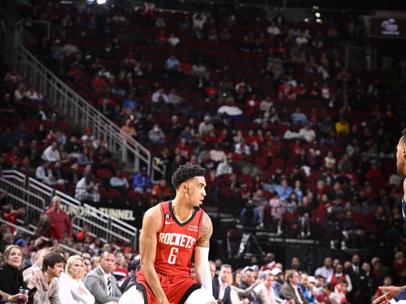 HOUSTON, TX - JANUARY 23:   Kenyon Martin Jr. #6 of the Houston Rockets drives to the basket during the game against the  Minnesota Timberwolves on January 23, 2023 at the Toyota Center in Houston, Texas. NOTE TO USER: User expressly acknowledges and agrees that, by downloading and or using this photograph, User is consenting to the terms and conditions of the Getty Images License Agreement. Mandatory Copyright Notice: Copyright 2023 NBAE (Photo by Logan Riely/NBAE via Getty Images)