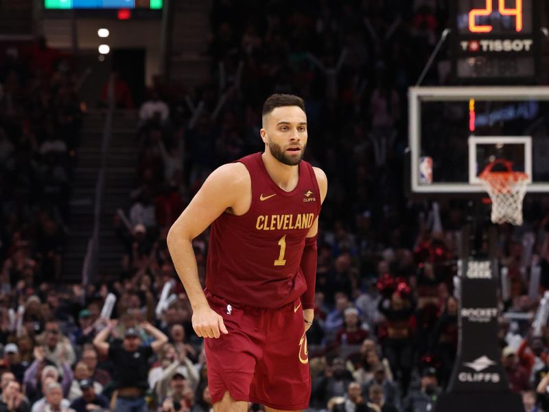 CLEVELAND, OH - FEBRUARY 27:  Max Strus #1 of the Cleveland Cavaliers looks on during the game against the Dallas Mavericks on February 27, 2024 at Rocket Mortgage FieldHouse in Cleveland, Ohio. NOTE TO USER: User expressly acknowledges and agrees that, by downloading and/or using this Photograph, user is consenting to the terms and conditions of the Getty Images License Agreement. Mandatory Copyright Notice: Copyright 2024 NBAE (Photo by  Lauren Leigh Bacho/NBAE via Getty Images)