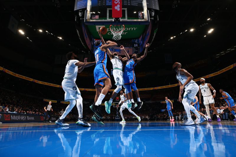 OKLAHOMA CITY, OK - JANUARY 29: Rudy Gobert #27 of the Minnesota Timberwolves drives to the basket during the game against the Oklahoma City Thunder on January 29, 2024 at Paycom Arena in Oklahoma City, Oklahoma. NOTE TO USER: User expressly acknowledges and agrees that, by downloading and or using this photograph, User is consenting to the terms and conditions of the Getty Images License Agreement. Mandatory Copyright Notice: Copyright 2024 NBAE (Photo by Zach Beeker/NBAE via Getty Images)