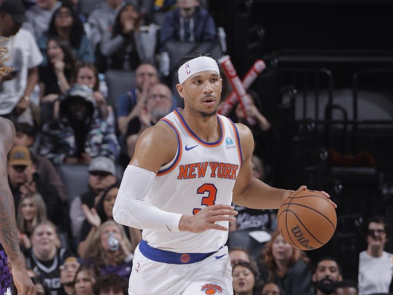 SACRAMENTO, CA - MARCH 16: Josh Hart #3 of the New York Knicks dribbles the ball during the game against the Sacramento Kings on March 16, 2024 at Golden 1 Center in Sacramento, California. NOTE TO USER: User expressly acknowledges and agrees that, by downloading and or using this Photograph, user is consenting to the terms and conditions of the Getty Images License Agreement. Mandatory Copyright Notice: Copyright 2024 NBAE (Photo by Rocky Widner/NBAE via Getty Images)