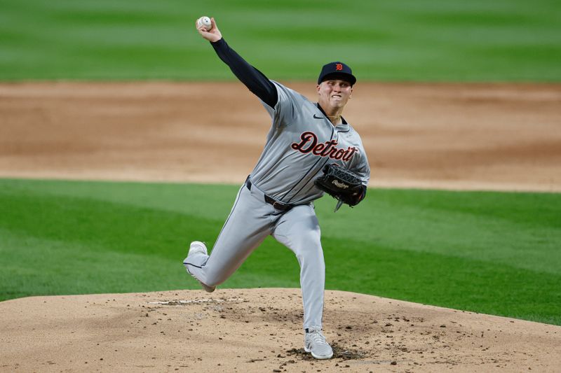 Aug 26, 2024; Chicago, Illinois, USA; Detroit Tigers starting pitcher Ty Madden (36) delivers a pitch against the Chicago White Sox during the second inning at Guaranteed Rate Field. Mandatory Credit: Kamil Krzaczynski-USA TODAY Sports