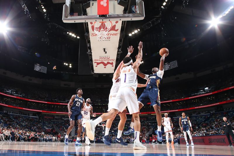 NEW ORLEANS, LA - DECEMBER 5: Herbert Jones #2 of the New Orleans Pelicans shoots the ball during the game against the Phoenix Suns on December 5, 2024 at the Smoothie King Center in New Orleans, Louisiana. NOTE TO USER: User expressly acknowledges and agrees that, by downloading and or using this Photograph, user is consenting to the terms and conditions of the Getty Images License Agreement. Mandatory Copyright Notice: Copyright 2024 NBAE (Photo by Layne Murdoch Jr./NBAE via Getty Images)