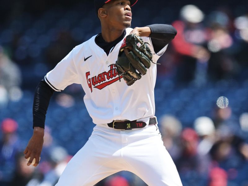 Apr 25, 2024; Cleveland, Ohio, USA; Cleveland Guardians starting pitcher Triston McKenzie (24) throws a pitch during the first inning against the Boston Red Sox at Progressive Field. Mandatory Credit: Ken Blaze-USA TODAY Sports