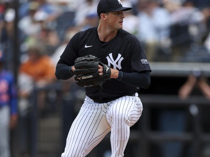 Mar 25, 2024; Tampa, Florida, USA;  New York Yankees relief pitcher Clay Holmes (35) throws a pitch against the New York Mets in the sixth inning at George M. Steinbrenner Field. Mandatory Credit: Nathan Ray Seebeck-USA TODAY Sports