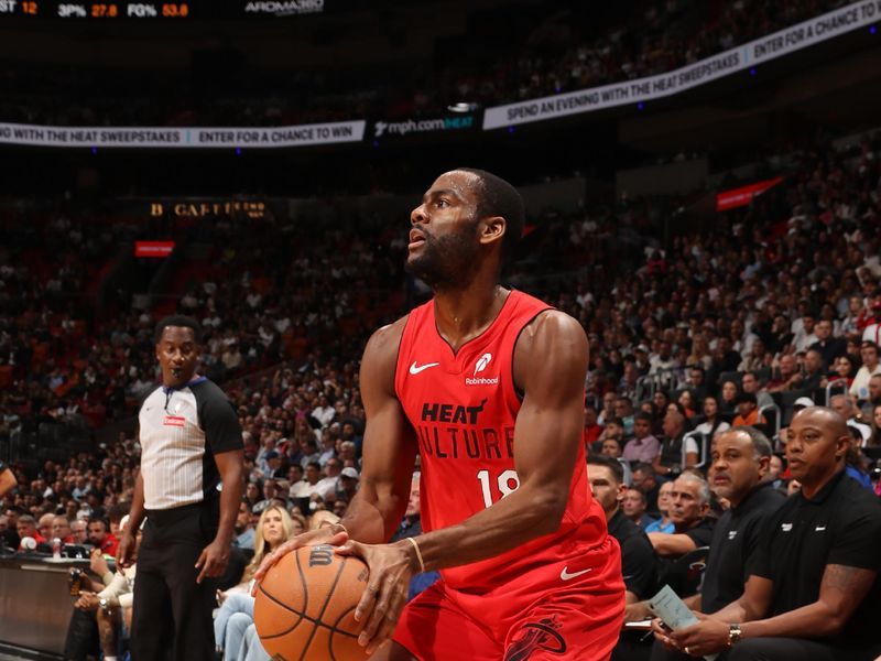 MIAMI, FL - NOVEMBER 18: Alec Burks #18 of the Miami Heat handles the ball during the game against the Philadelphia 76ers on November 18, 2024 at Kaseya Center in Miami, Florida. NOTE TO USER: User expressly acknowledges and agrees that, by downloading and or using this Photograph, user is consenting to the terms and conditions of the Getty Images License Agreement. Mandatory Copyright Notice: Copyright 2024 NBAE (Photo by Issac Baldizon/NBAE via Getty Images)