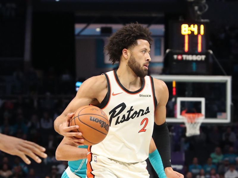 CHARLOTTE, NC -NOVEMBER 21:  Cade Cunningham #2 of the Detroit Pistons dribbles the ball during the game against the Charlotte Hornets on November 21, 2024 at Spectrum Center in Charlotte, North Carolina. NOTE TO USER: User expressly acknowledges and agrees that, by downloading and or using this photograph, User is consenting to the terms and conditions of the Getty Images License Agreement. Mandatory Copyright Notice: Copyright 2024 NBAE (Photo by Brock Williams-Smith/NBAE via Getty Images)