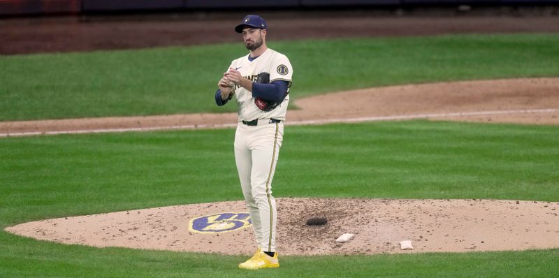 Oct 1, 2024; Milwaukee, Wisconsin, USA; Milwaukee Brewers pitcher Aaron Ashby (26) is shown during the fifth inning of their wild-card playoff game against the New York Mets at American Family Field. Mark Hoffman/Milwaukee Journal Sentinel/USA TODAY Network via Imagn Images