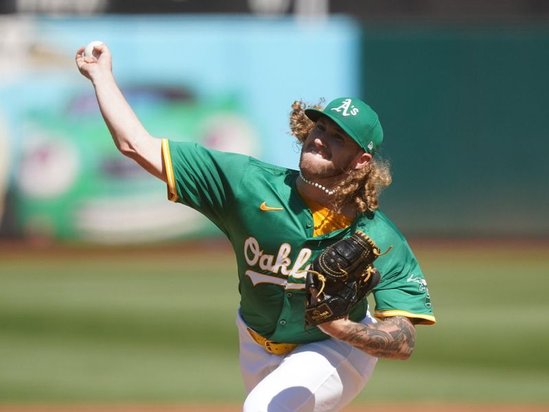 Sep 22, 2024; Oakland, California, USA; Oakland Athletics pitcher Joey Estes (68) delivers a pitch against the New York Yankees in the first inning at the Oakland-Alameda County Coliseum. Mandatory Credit: Cary Edmondson-Imagn Images