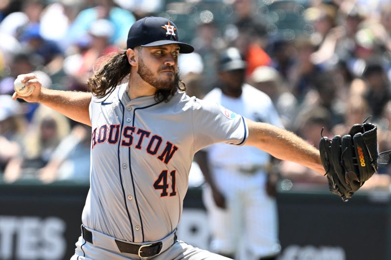 Jun 20, 2024; Chicago, Illinois, USA;  Houston Astros pitcher Spencer Arrighetti (41) delivers against the Chicago White Sox during the first inning at Guaranteed Rate Field. Mandatory Credit: Matt Marton-USA TODAY Sports