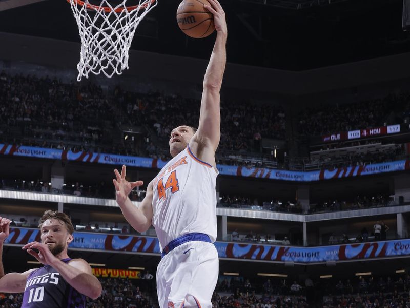 SACRAMENTO, CA - MARCH 16: Bojan Bogdanovic #44 of the New York Knicks dunks the ball during the game against the Sacramento Kings on March 16, 2024 at Golden 1 Center in Sacramento, California. NOTE TO USER: User expressly acknowledges and agrees that, by downloading and or using this Photograph, user is consenting to the terms and conditions of the Getty Images License Agreement. Mandatory Copyright Notice: Copyright 2024 NBAE (Photo by Rocky Widner/NBAE via Getty Images)