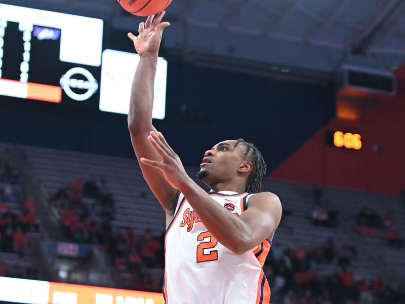 Dec 21, 2023; Syracuse, New York, USA; Syracuse Orange guard JJ Starling (2) shoots the ball in the second half against the Syracuse Orange at the JMA Wireless Dome. Mandatory Credit: Mark Konezny-USA TODAY Sports