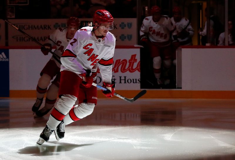 Mar 26, 2024; Pittsburgh, Pennsylvania, USA; Carolina Hurricanes center Jesperi Kotkaniemi (82) takes the ice against the Pittsburgh Penguins during the first period at PPG Paints Arena. Mandatory Credit: Charles LeClaire-USA TODAY Sports