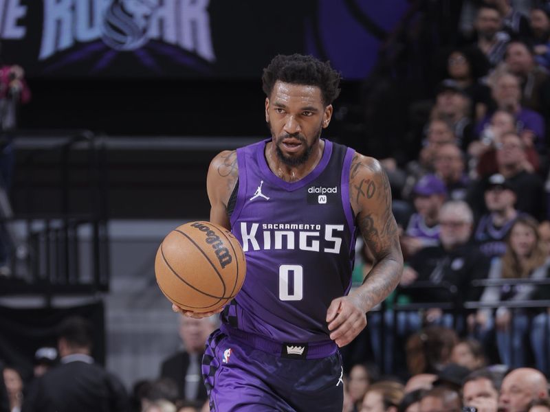 SACRAMENTO, CA - MARCH 4: Malik Monk #0 of the Sacramento Kings handles the ball during the game against the Chicago Bulls on March 4, 2024 at Golden 1 Center in Sacramento, California. NOTE TO USER: User expressly acknowledges and agrees that, by downloading and or using this Photograph, user is consenting to the terms and conditions of the Getty Images License Agreement. Mandatory Copyright Notice: Copyright 2024 NBAE (Photo by Rocky Widner/NBAE via Getty Images)