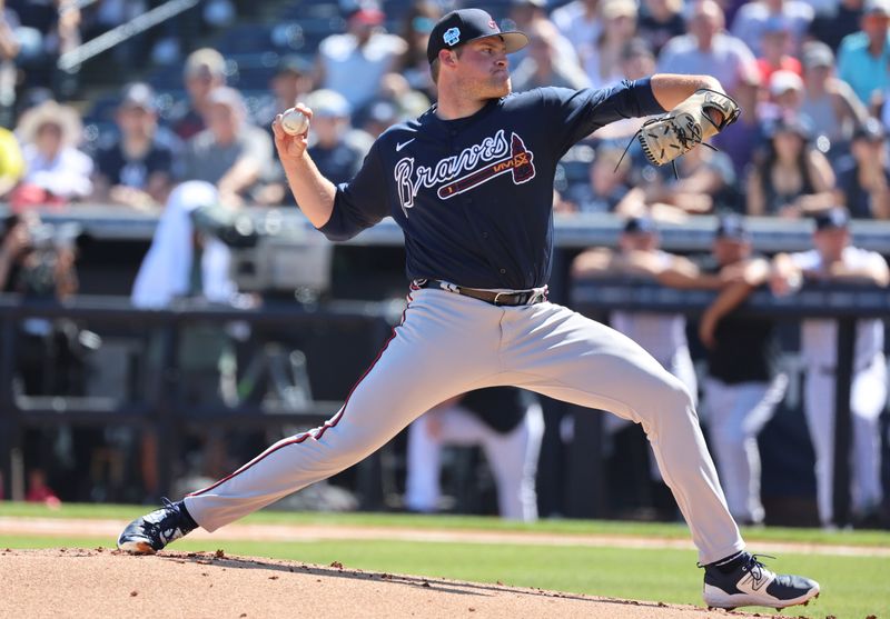 Feb 26, 2023; Tampa, Florida, USA; Atlanta Braves starting pitcher Bryce Elder (55) throws a pitch during the first inning against the New York Yankees at George M. Steinbrenner Field. Mandatory Credit: Kim Klement-USA TODAY Sports