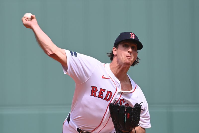 Aug 11, 2024; Boston, Massachusetts, USA; Boston Red Sox pitcher Lucas Sims (39) pitches against the Houston Astros during the first inning at Fenway Park. Mandatory Credit: Eric Canha-USA TODAY Sports