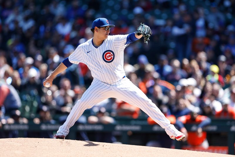 Apr 25, 2024; Chicago, Illinois, USA; Chicago Cubs starting pitcher Javier Assad (72) delivers a pitch against the Houston Astros during the first inning at Wrigley Field. Mandatory Credit: Kamil Krzaczynski-USA TODAY Sports