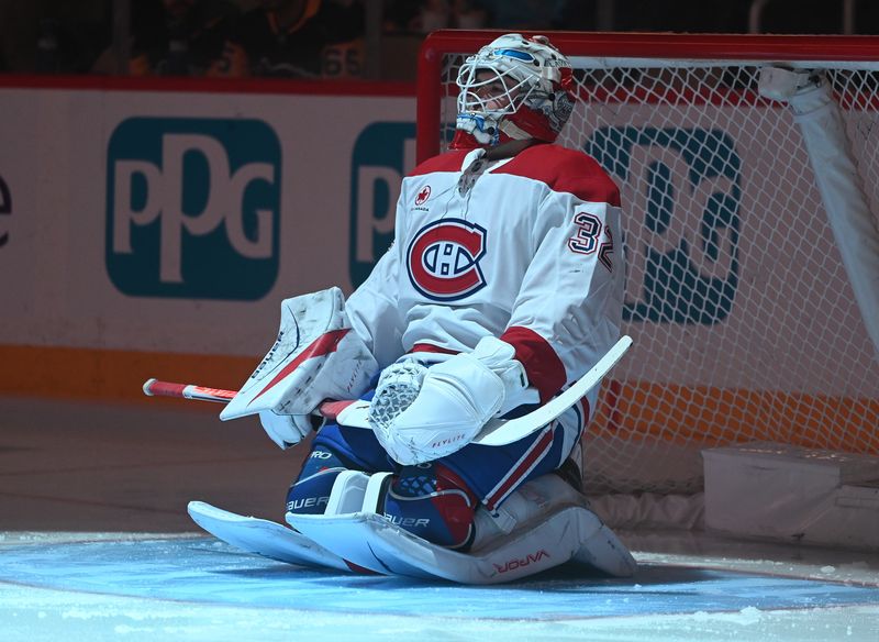 Dec 11, 2025; Pittsburgh, Pennsylvania, USA;  Montreal Canadiens goalie Jacob Fowler before his debut against the Pittsburgh Penguins at PPG Paints Arena. Mandatory Credit: Philip G. Pavely-Imagn Images