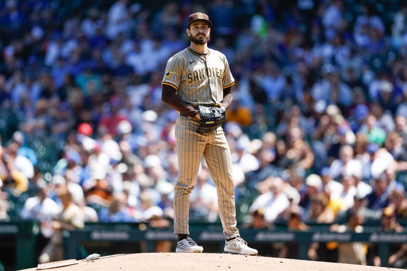 May 8, 2024; Chicago, Illinois, USA; San Diego Padres starting pitcher Dylan Cease (84) delivers a pitch against against the Chicago Cubs during the first inning at Wrigley Field. Mandatory Credit: Kamil Krzaczynski-USA TODAY Sports