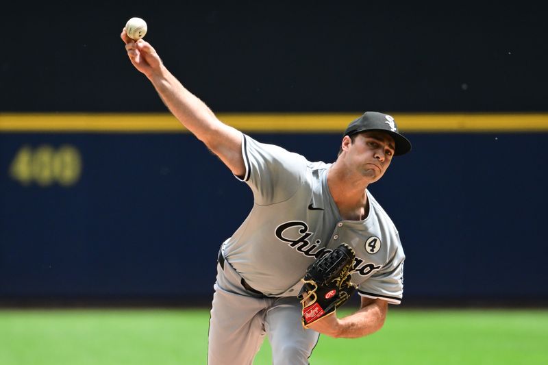 Jun 2, 2024; Milwaukee, Wisconsin, USA;  Chicago White Sox starting pitcher Nick Nastrini (43) pitches against the Milwaukee Brewers in the first inning at American Family Field. Mandatory Credit: Benny Sieu-USA TODAY Sports