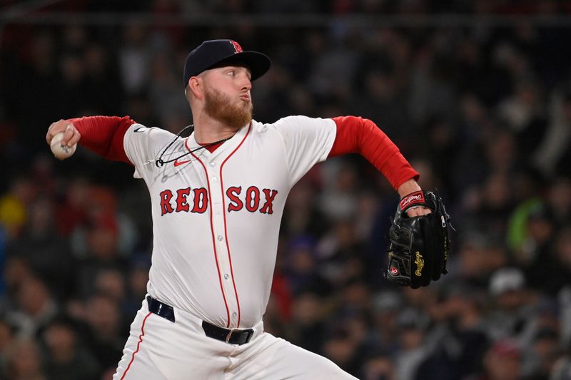 May 16, 2024; Boston, Massachusetts, USA;  Boston Red Sox pitcher Zack Kelly (76) pitches against the Tampa Bay Rays  during the sixth inning at Fenway Park. Mandatory Credit: Eric Canha-USA TODAY Sports