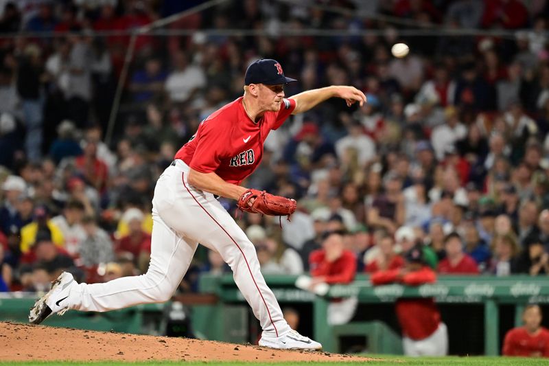 Sep 14, 2023; Boston, Massachusetts, USA; Boston Red Sox relief pitcher Brandon Walter (75) pitches against the New York Yankees during the fifth inning at Fenway Park. Mandatory Credit: Eric Canha-USA TODAY Sports