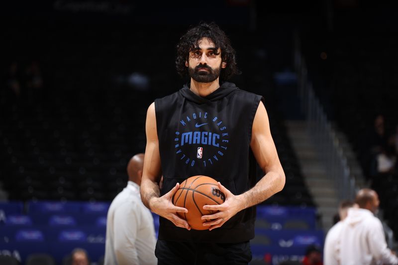 WASHINGTON, DC -? APRIL 3: Goga Bitadze #35 of the Orlando Magic warms up before the game against the Orlando Magic on April 3, 2025 at Capital One Arena in Washington, DC. NOTE TO USER: User expressly acknowledges and agrees that, by downloading and or using this Photograph, user is consenting to the terms and conditions of the Getty Images License Agreement. Mandatory Copyright Notice: Copyright 2025 NBAE (Photo by Stephen Gosling/NBAE via Getty Images)