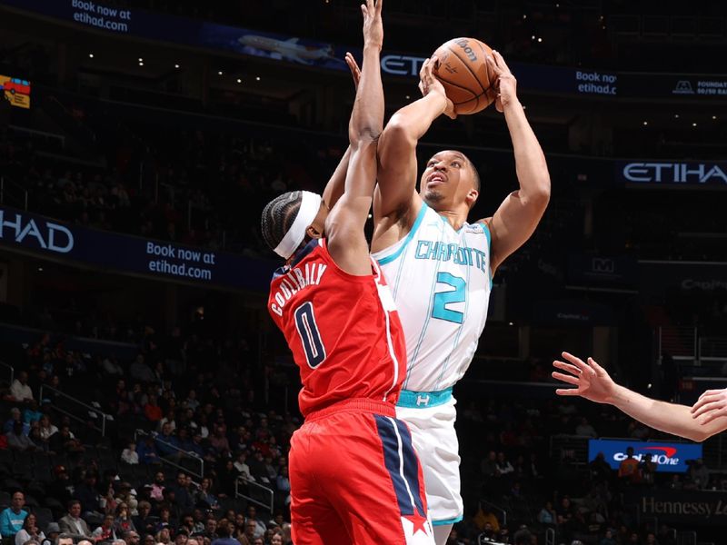 WASHINGTON, DC -? MARCH 8:  Grant Williams #2 of the Charlotte Hornets goes to the basket during the game on March 8, 2024 at Capital One Arena in Washington, DC. NOTE TO USER: User expressly acknowledges and agrees that, by downloading and or using this Photograph, user is consenting to the terms and conditions of the Getty Images License Agreement. Mandatory Copyright Notice: Copyright 2024 NBAE (Photo by Stephen Gosling/NBAE via Getty Images)