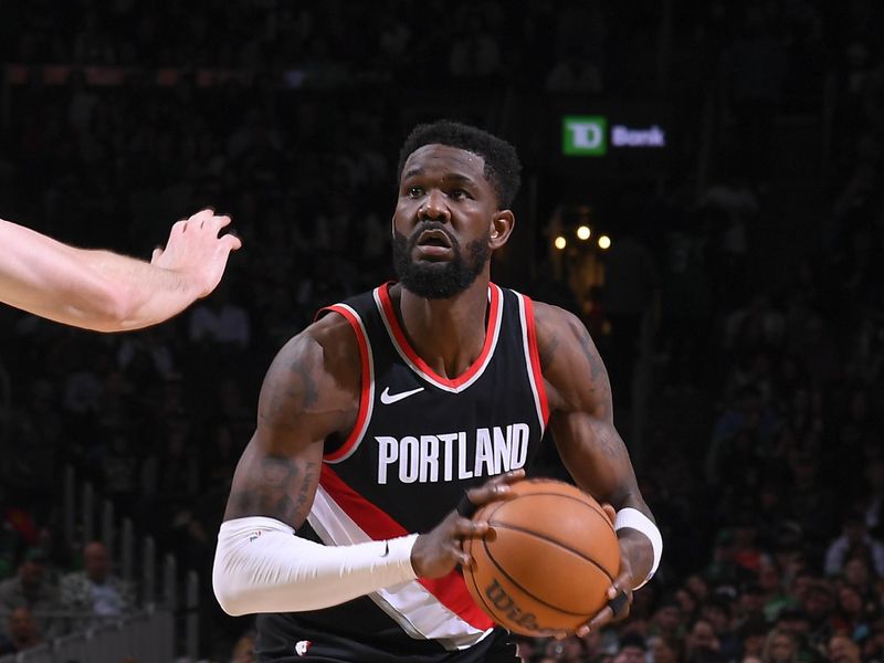 BOSTON, MA - APRIL 7: Deandre Ayton #2 of the Portland Trail Blazers shoots the ball during the game  on April 7, 2024 at the TD Garden in Boston, Massachusetts. NOTE TO USER: User expressly acknowledges and agrees that, by downloading and or using this photograph, User is consenting to the terms and conditions of the Getty Images License Agreement. Mandatory Copyright Notice: Copyright 2024 NBAE  (Photo by Brian Babineau/NBAE via Getty Images)