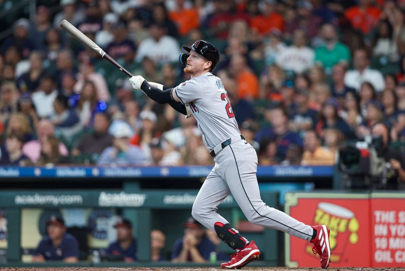 Sep 8, 2024; Houston, Texas, USA; Arizona Diamondbacks left fielder Pavin Smith (26) hits a grand slam home run during the third inning against the Houston Astros at Minute Maid Park. Mandatory Credit: Troy Taormina-Imagn Images