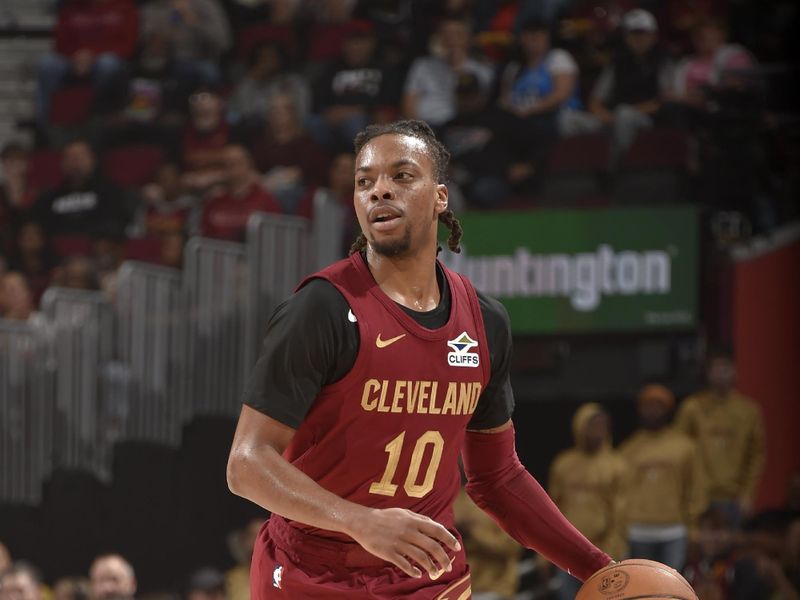 CLEVELAND, OH - NOVEMBER 4: Darius Garland #10 of the Cleveland Cavaliers dribbles the ball during the game against the Milwaukee Bucks on November 4, 2024 at Rocket Mortgage FieldHouse in Cleveland, Ohio. NOTE TO USER: User expressly acknowledges and agrees that, by downloading and/or using this Photograph, user is consenting to the terms and conditions of the Getty Images License Agreement. Mandatory Copyright Notice: Copyright 2024 NBAE (Photo by David Liam Kyle/NBAE via Getty Images)