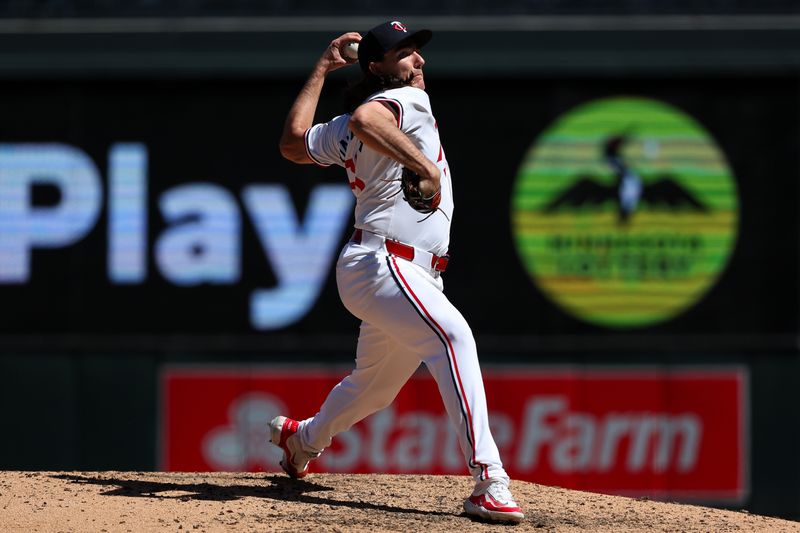 May 5, 2024; Minneapolis, Minnesota, USA; Minnesota Twins relief pitcher Kody Funderburk (55) delivers a pitch against the Boston Red Sox during the seventh inning at Target Field. Mandatory Credit: Matt Krohn-USA TODAY Sports