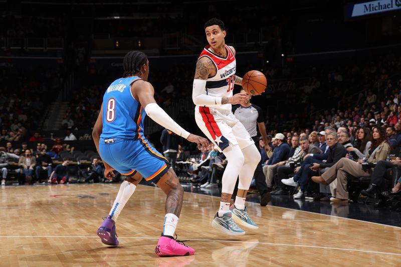 WASHINGTON, DC -? JANUARY 8: Kyle Kuzma #33 of the Washington Wizards dribbles the ball during the game against the Oklahoma City Thunder on January 8, 2024 at Capital One Arena in Washington, DC. NOTE TO USER: User expressly acknowledges and agrees that, by downloading and or using this Photograph, user is consenting to the terms and conditions of the Getty Images License Agreement. Mandatory Copyright Notice: Copyright 2024 NBAE (Photo by Stephen Gosling/NBAE via Getty Images)